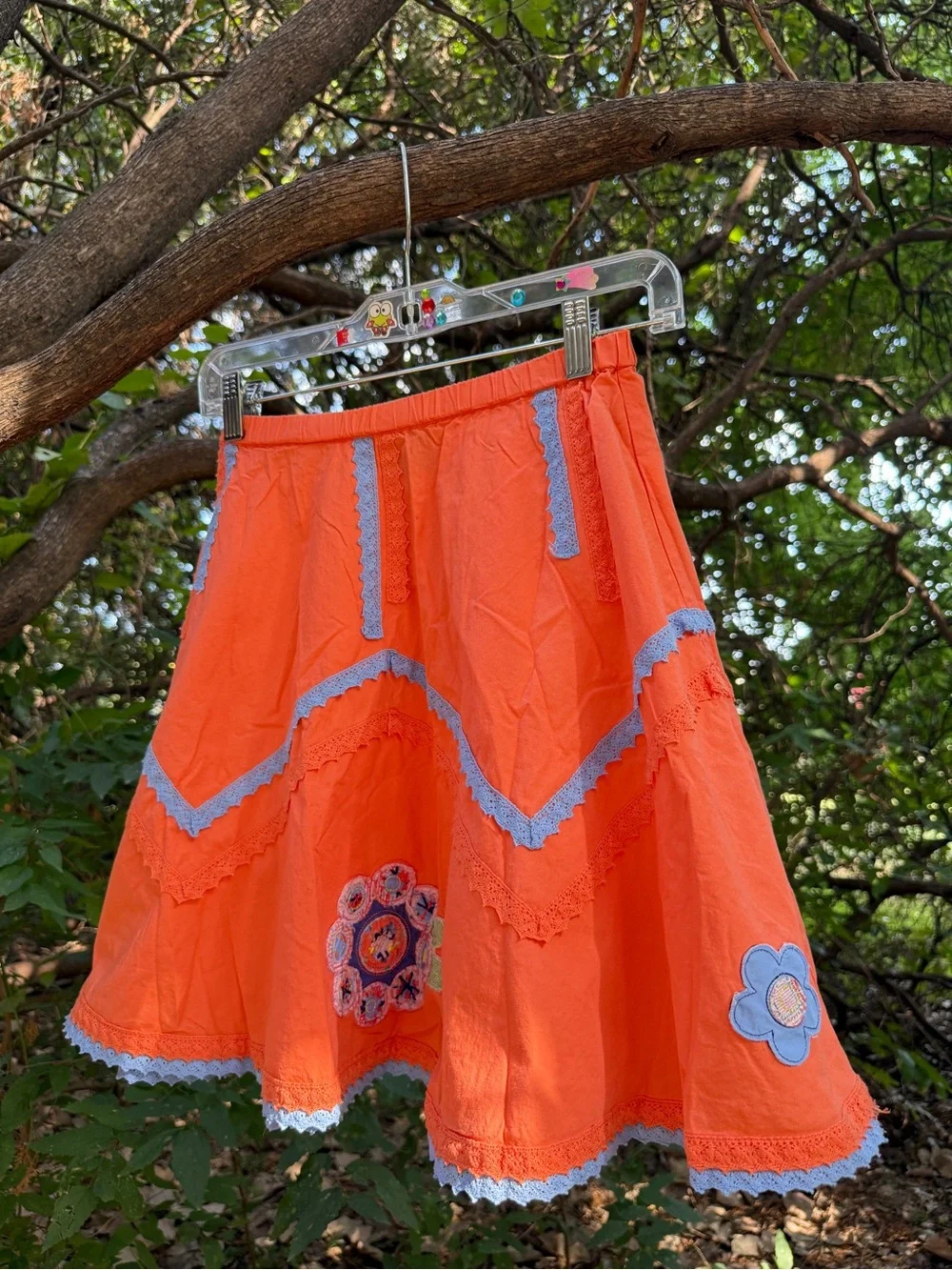 Bright Orange Embroidered Flared Skirt